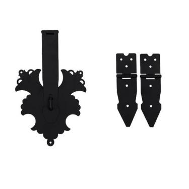 Imagem de Kit Fecho Medalhão + 4 Dobradiças rústica para baú  - Telis Ferragens