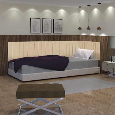 Imagem de Conjunto de cabeceira solteiro painel estofado suspenso lateral EM L f