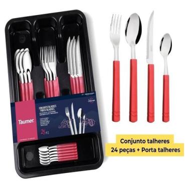 Imagem de Faqueiro Jogo De Talheres 25 Peças Aço Inox Porta Talheres - Taumer, V