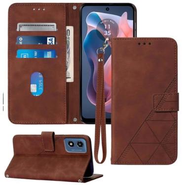 Imagem de Moment Dextrad Capa carteira para Moto G Play 2024, compartimentos para cartão, alça de pulso, proteção interna de TPU, capa flip de couro PU com suporte para Moto G Play (2024) (marrom)