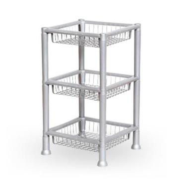 Imagem de Fruteira de Chão Plástica Suporte 3 Andares Cesto Organizador Multiuso