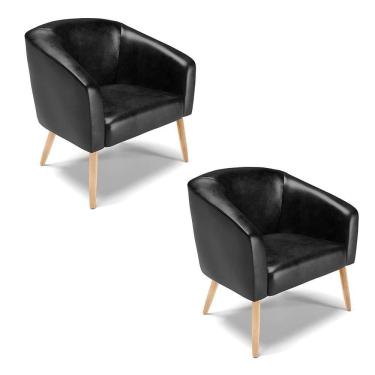 Imagem de Cadeira Sala De Jantar Pé Palito Natural Kit 2 Stella Sintético Pu D03 - D`rossi Cor Preto