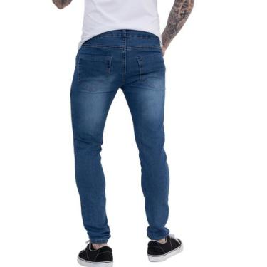 Imagem de Calça jeans Masculina Tendência Super Skinny Com Ziper na Barra Elasta