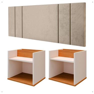 Imagem de Kit 2 Mesinhas Madri Nicho Apoio Cama Cabeceira Luana Aérea Fixa Parede Decoração Quarto Casal Retrô