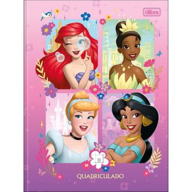 Imagem de Caderno Quadriculado Brochura Grande Princesas 40 Folhas Capa Dura - Tilibra | Costurado | Desenho Animado