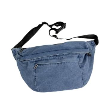 Imagem de Colaxi Pochete para mulheres, bolsa de ombro feminina, design retrô, bolsa de peito para caminhadas, pesca, Azul Claro