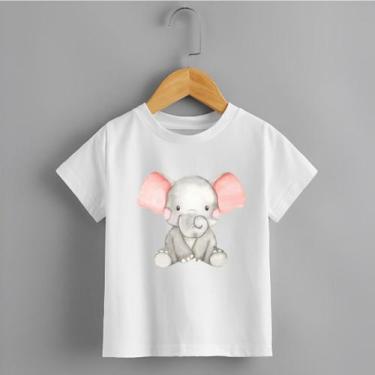 Imagem de Camiseta Infantil Menina Elefante Sentado Tecido Premium Rosa Delicada