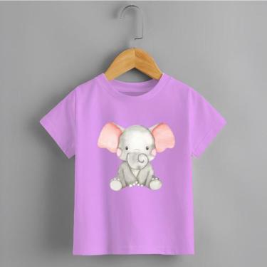 Imagem de Camiseta Infantil Menina Elefante Sentado Tecido Premium Rosa Delicada
