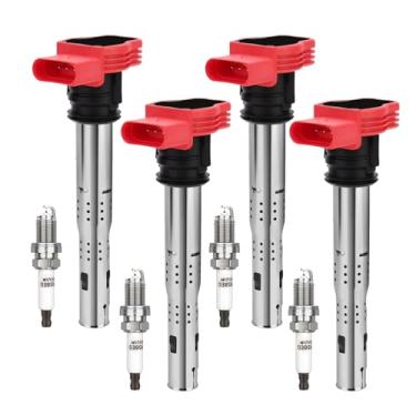 Imagem de Bobina de ignição UF529 e vela de ignição de irídio duplo 4644 para Audi A3 A4 allroad Quattro A5 Q5 TT RS, para VW Beetle CC Eos Golf GTI Jetta Passat Tiguan substitui # 06E905115 GN10446 C1631