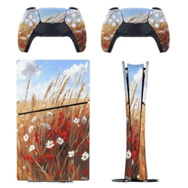 Imagem de Skin for PS5 Slim Digital Edition, capa adesiva para console e controle PlayStation 5, película protetora removível fácil de envolver acessórios para jogos, decalque capa completa - Flores