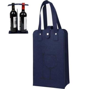 Imagem de KICPUK Sacola de vinho portátil com 2 garrafas de feltro, sacola reutilizável para transporte de vinho com divisórias, bolsa térmica térmica para vinho, presente de viagem para amantes de vinho de