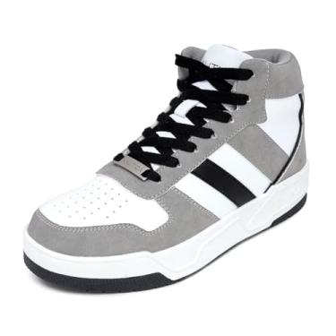 Imagem de Nautica Tênis infantil: sapato moderno com cadarço com design de cano alto tipo bota para meninos e meninas (tamanho infantil grande) - Horizon, Branco, cinza, preto, 18