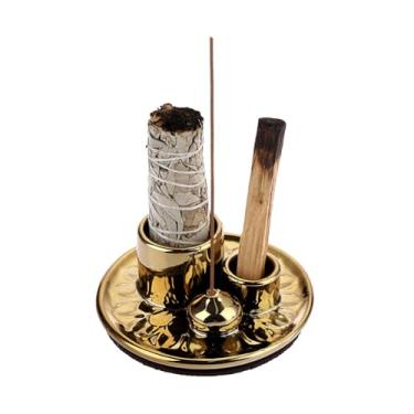 Imagem de OGANAZI Suporte de queimador de incenso 4 em 1, suporte de cerâmica para sálvia Palo Santo, suporte de vela, suporte de incenso de cerâmica, bandeja coletora de cinzas para sálvia branca, palo santo,