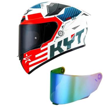 Imagem de Capacete KYT TT Course Fuselage Branco e Vermelho Mais Viseira Camaleão