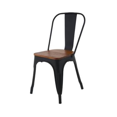 Imagem de Cadeira de Jantar Cozinha Restaurante Bares Tolix Iron Design Industrial Preta Com Assento De Madeira