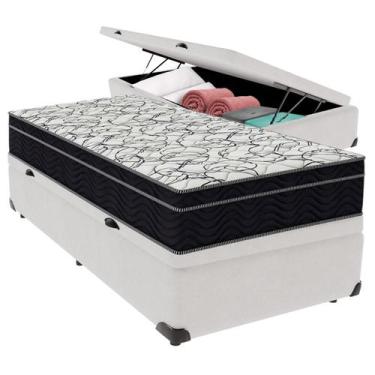 Imagem de Cama Box Baú Solteiro Branco + Colchão Airtech D45 D45 Ortobom