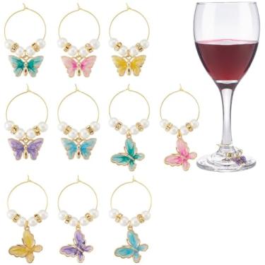 Imagem de SUNNYCLUE 10 estilos de pingentes de taça de vinho borboleta com haste de vinho pingentes de vidro strass redondo imitação pérola frisada animal bebedor etiquetas identificadores para decoração de