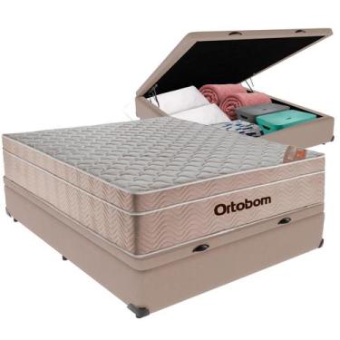 Imagem de Cama Box Baú Viúvo Bege + Colchão Airtech Molas Ensacadas Ortobom