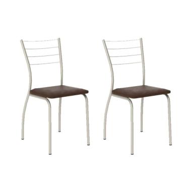 Imagem de Kit 2 Cadeiras 1700 Prata Assento Courano Cacau