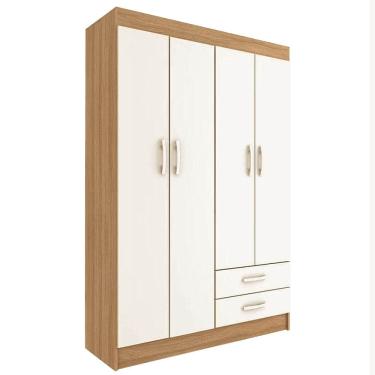 Imagem de Guarda Roupa Atalaia 4 Portas 2 Gavetas Solteiro Evidencia Cor Cinamomo Branco