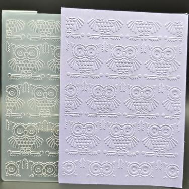 Imagem de Pasta de plástico em relevo tamanho A6 padrão de corujas artesanato em papel impressões texturizadas de plástico para fazer cartões, scrapbooking