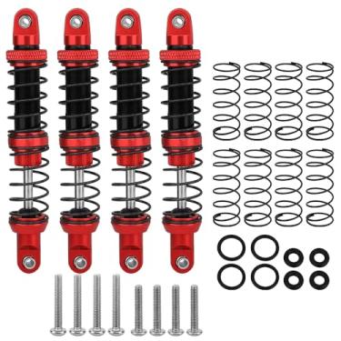 Imagem de Pothyes Amortecedor de choque dianteiro traseiro de metal para peças de atualização RC de caminhão monstro 1/10 Traxxas MAXX (vermelho-preto)