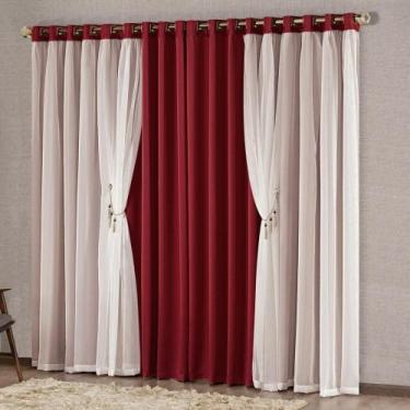 Imagem de Cortina Bélgica 2 Mts Sala Quarto Blackout Varão - Vermelha - Casa Sho