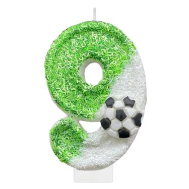 Imagem de Velas de número de aniversário de futebol para bolo, vela branca número 9, topo de bolo de futebol para decoração de festa de aniversário, suprimentos de lembrancinhas