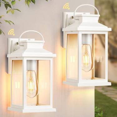 Imagem de VIANIS Luminárias De Parede Para Garagem Externa Branca, Pacote Com 2, Sensor De Anoitecer Ao Amanhecer, Luzes De Parede Externas Para Varanda, Luzes Externas Modernas Para Casa, Arandelas De Pared