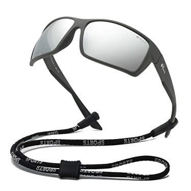 Imagem de Óculos de sol esportivos polarizados Bevi armação TR90 inquebrável e proteção UV 400 para homens e mulheres ciclismo corrida dirigir golfe, Cinza espelhado, Large