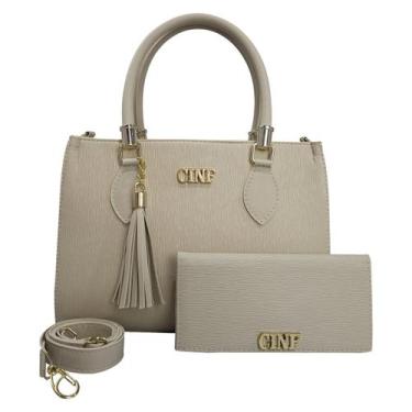 Imagem de Bolsa Feminina Média de Ombro + Carteira Kit Com 2 Peças - CINF, Marfi