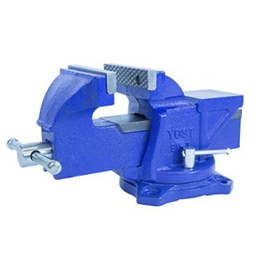 Imagem de Yost Vises Tool Torno de bancada de oficina de 10 cm, modelo BV-4, com base giratória de 120 graus, azul