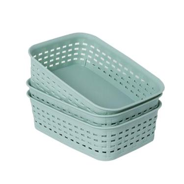 Imagem de Soddeph Cestos De Plástico Para Armários, Organização Despensa Doméstica Com Alça, Organizadores Quarto, Banheiros, Embaixo Da Pia, Cozinha (Verde, Tamanho Xs - Pacote 3)