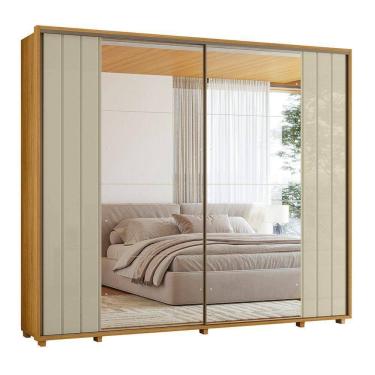 Imagem de Guarda-roupa Casal Dalí Ripado Com Escada 2 Portas 8 Gavetas 2 Portas C/ Espelho - 7 Decor Cumaru E Opala