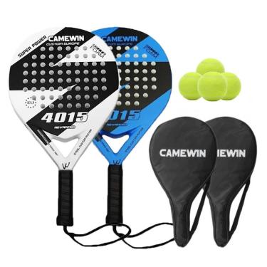 Imagem de Kit de padel Gamewin com 2 raquetes de fibra de carbono, 4 bolas e estojos