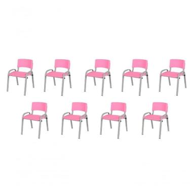 Imagem de Kit 9 Cadeiras Infantil Iso Base Cinza Rosa