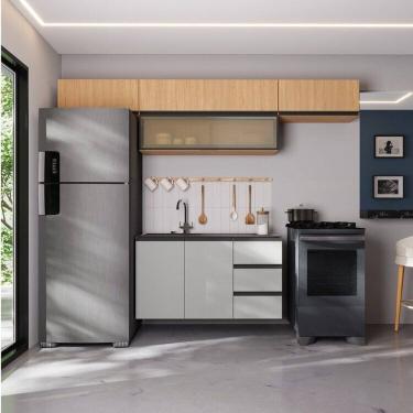 Imagem de Cozinha Modulada 5 Peças 4 Aéreos 1 Balcão Nara Cabecasa Madeiramadeira Avena/Cinza Claro