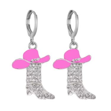 Imagem de coadipress Brincos de argola de botas ocidentais com strass para mulheres, boho, vaqueira, caubói, country, concerto, festa, chapéu, esmaltado, bota, pendurado, brincos, joias, acessórios, presente