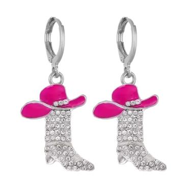 Imagem de coadipress Brincos de argola de botas ocidentais com strass para mulheres, boho, vaqueira, caubói, country, concerto, festa, chapéu, esmaltado, bota, pendurado, brincos, joias, acessórios, presente