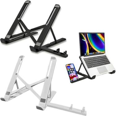 Imagem de Suporte para Notebook e Macbook Ergonômico Dobrável – Ajustável com 13 Alturas, Ventilado, Antiderrapante, com Estojo e Apoio Extra para Celular – Compatível com Tablets (Branco)