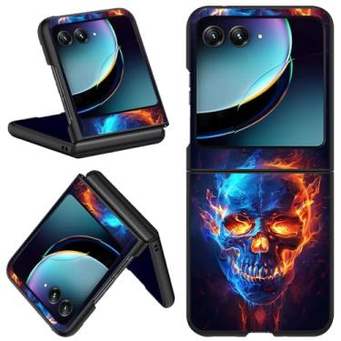 Imagem de Qindaiwen Capa protetora rígida para celular Motorola Razr 50, capa protetora ultrafina e durável, caveira chama