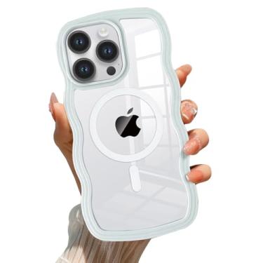 Imagem de QLTYPRI Capa magnética para iPhone 16 Pro Max compatível com Magsafe, linda moldura ondulada encaracolada capa transparente para meninas e mulheres, capa protetora de TPU transparente à prova de