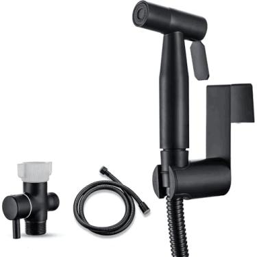 Imagem de VARMHUS Pulverizador portátil de bidê para vaso sanitário - pulverizador de aço inoxidável com pressão de água ajustável, acessório de mangueira de bidê para lavagem feminina (preto fosco)
