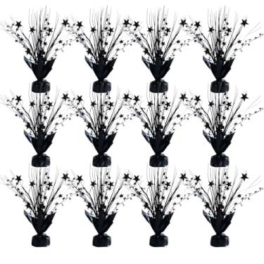 Imagem de 12 Pack Metallic Black Color Foil Star Brust Table Centerpices For Halloween, Holiday Party Decor Metallic Star Spray Balloon Weights for Halloween Party, Table Decor for Party