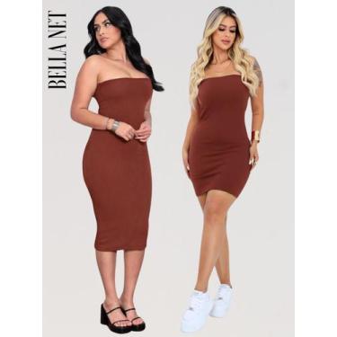 Imagem de Kit 2 Vestido Midi E Curto sem alça Feminino Sem Alça Canelado Premium