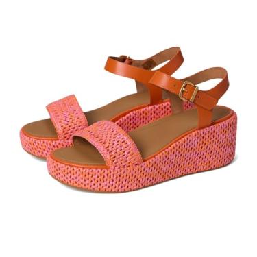 Imagem de FitFlop Sandálias femininas plataformas de tecido com tira no tornozelo, Mistura Satsuma/Pinkperfect, 40