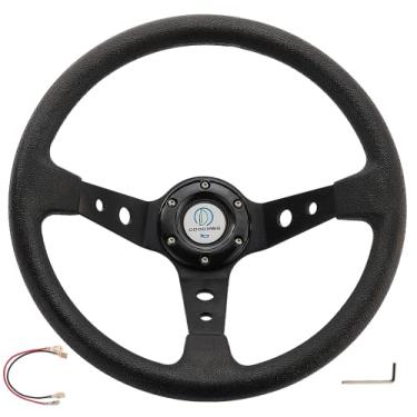Imagem de DODOMES Universal Deep Dish Steering Wheel 13.8”/350mm 6 Bolts, Racing/Golf Cart Drifting Steering Wheel, Grip Vinyl Leather & Aluminum with Horn Button (Black)