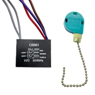 Imagem de Ulifebet Novo Capacitor Para Ventilador De Teto Cbb61 4,5 Uf + 6 5 Fios 250 V E Interruptor Corrente Puxar 3 Velocidades 4 Fios, Luz