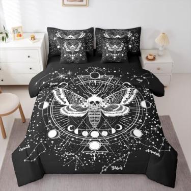 Imagem de Erosebridal Jogo de cama infantil casal com estampa de mariposa boêmia, céu estrelado e lua gótica, 7 peças