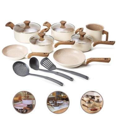 Imagem de Jogo De Panelas 10 Pç 2Mm Cerâmico Premium Indução - Crema - Mimo Styl